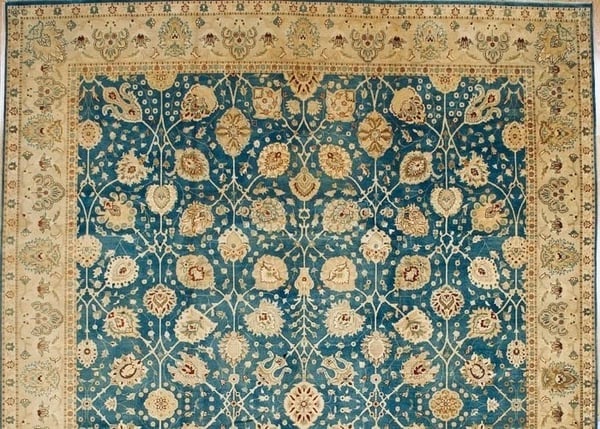 Hand Knotted Indo-Tabriz Blue Oriental Area Rug Wool Carpet 9'11" x 13'5" - 4