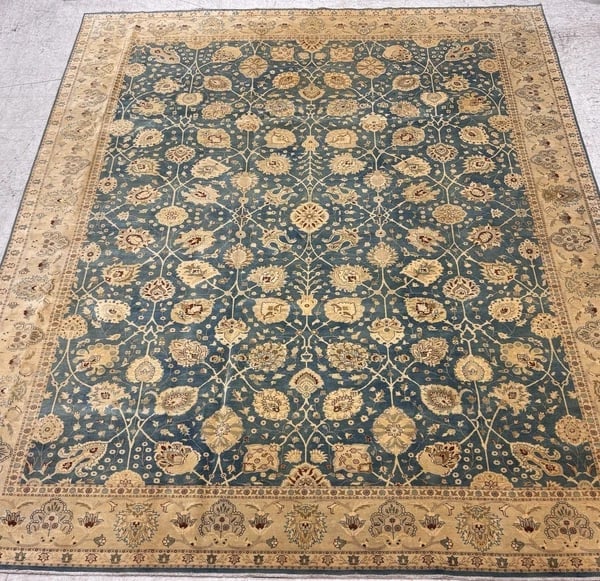 Hand Knotted Indo-Tabriz Blue Oriental Area Rug Wool Carpet 9'11" x 13'5" - 7