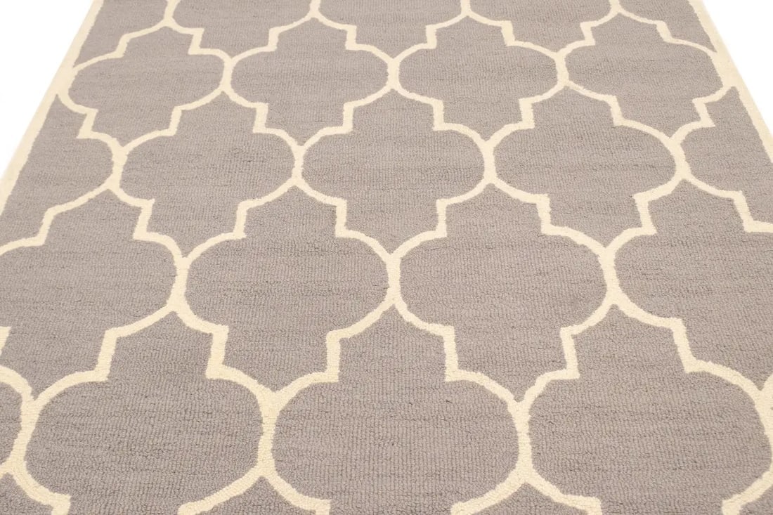 Taupe & Cream Trellis 5X8 Hand-Tufted Modern Rug - 12