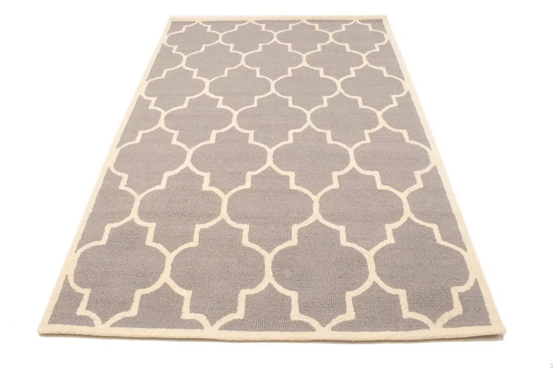 Taupe & Cream Trellis 5X8 Hand-Tufted Modern Rug - 3