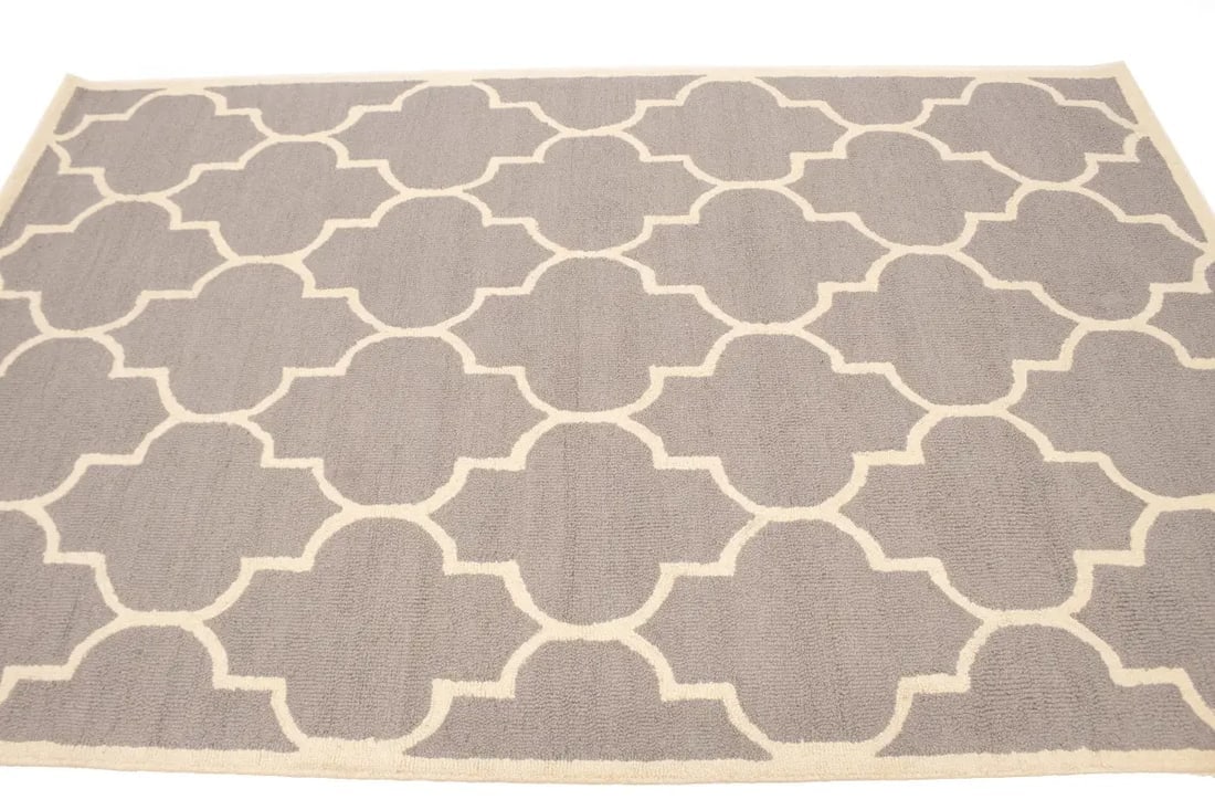 Taupe & Cream Trellis 5X8 Hand-Tufted Modern Rug - 6