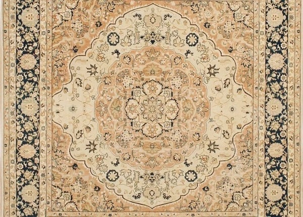 Hand Knotted Indo-Tabriz Cream Wool Oriental Area Rug Carpet 8' x 8'4" - 3