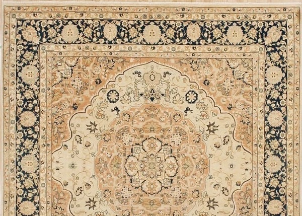 Hand Knotted Indo-Tabriz Cream Wool Oriental Area Rug Carpet 8' x 8'4" - 4