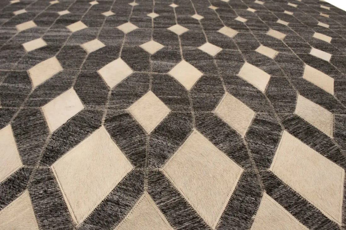 Gray Cowhide 5X8 Modern Leather Rug - 12