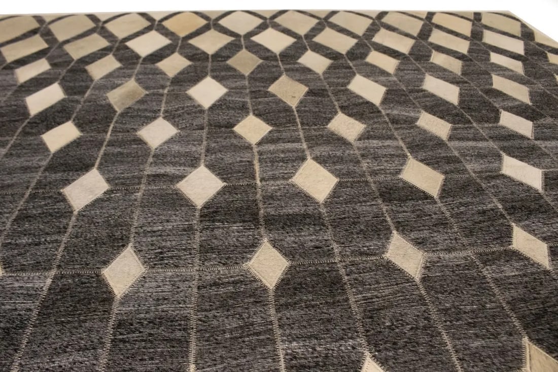 Gray Cowhide 5X8 Modern Leather Rug - 13