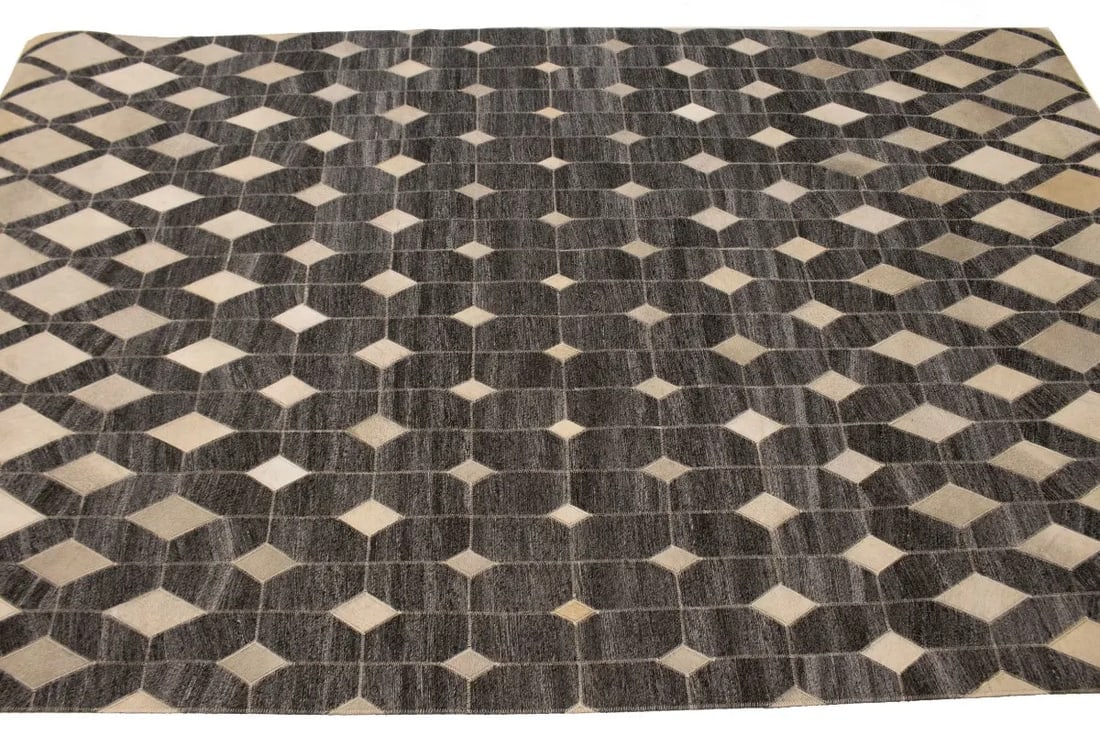 Gray Cowhide 5X8 Modern Leather Rug - 7
