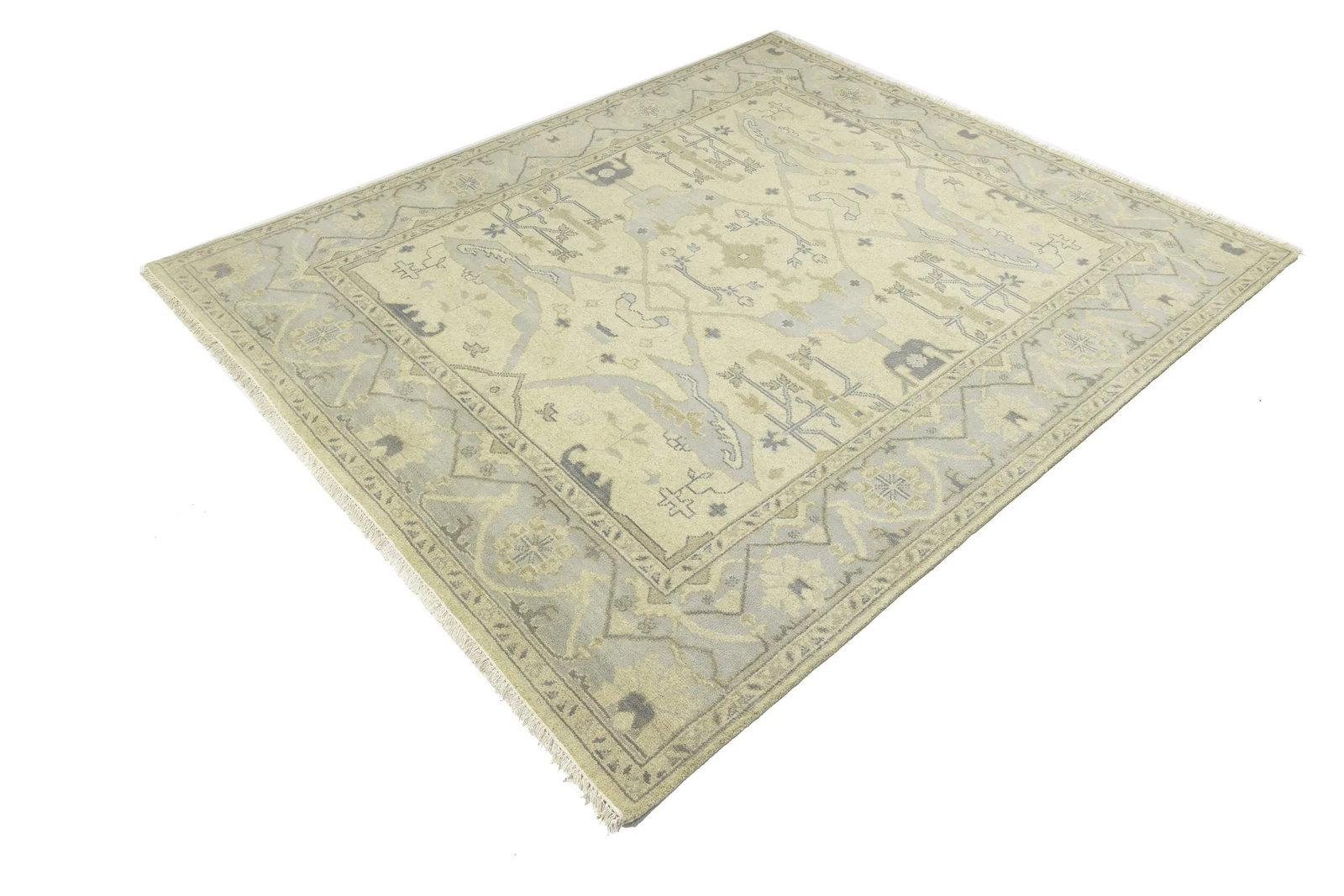 Cream Floral Traditional 8X10 Oushak Oriental Rug - 5