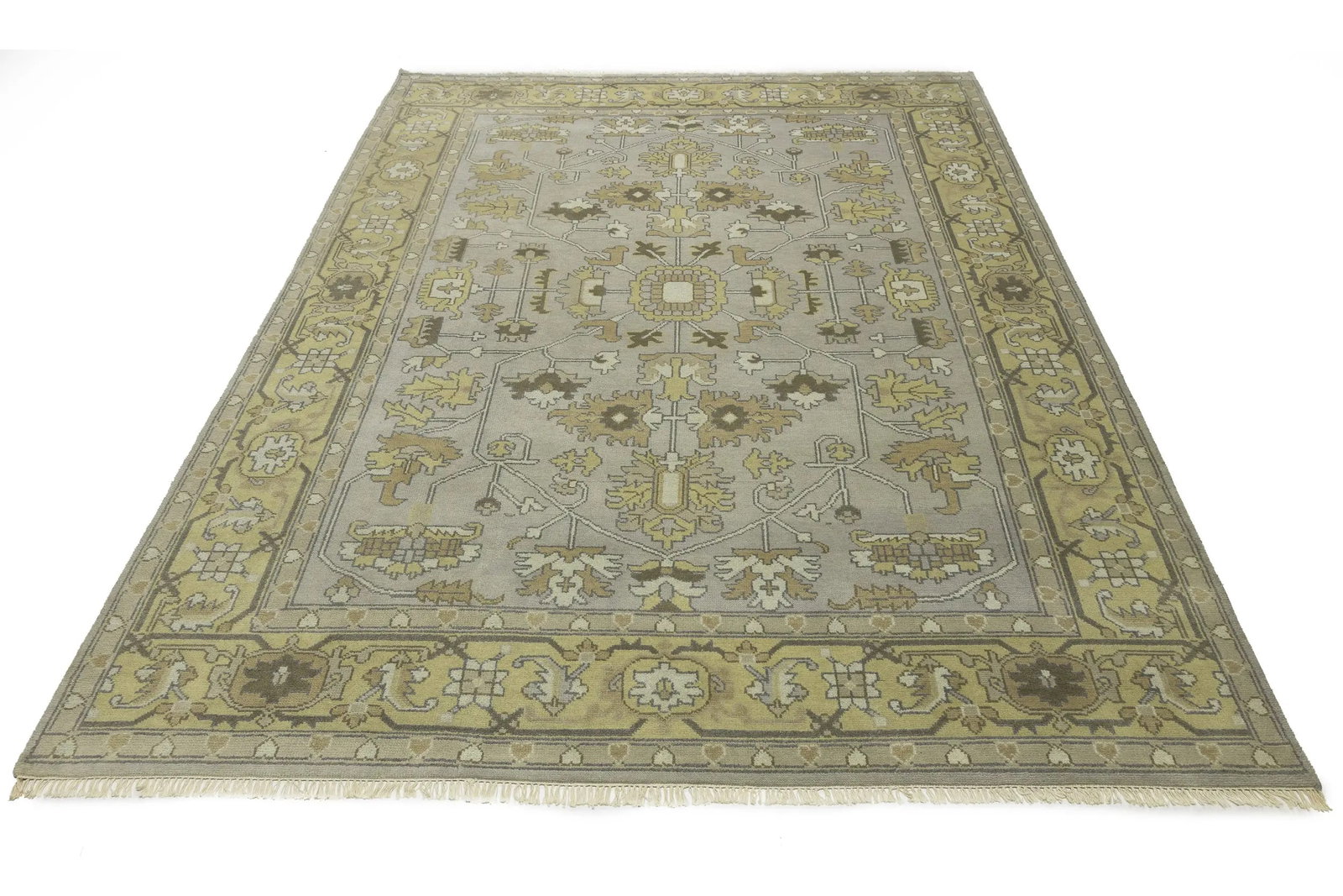 Gray Floral Traditional 9X12 Oushak Chobi Oriental Rug - 2