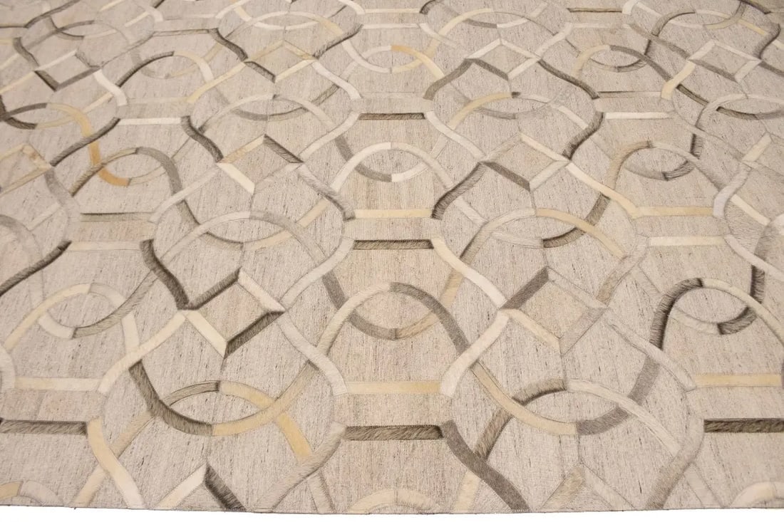 Silver Gray Cowhide 8X10 Modern Leather Rug - 11