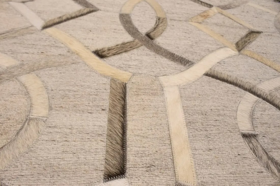 Silver Gray Cowhide 8X10 Modern Leather Rug - 13