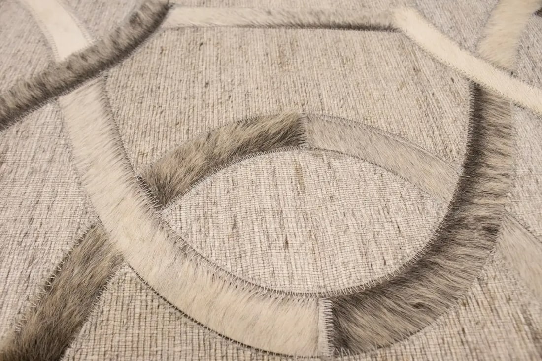 Silver Gray Cowhide 8X10 Modern Leather Rug - 14