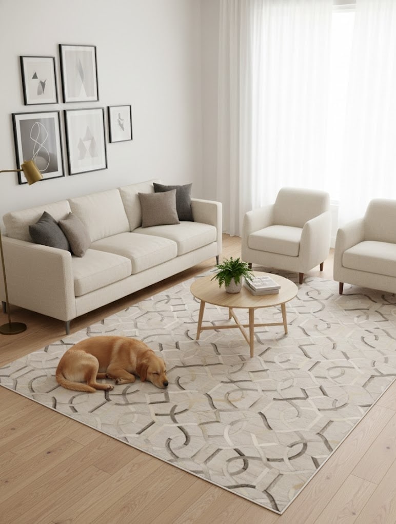 Silver Gray Cowhide 8X10 Modern Leather Rug - 2