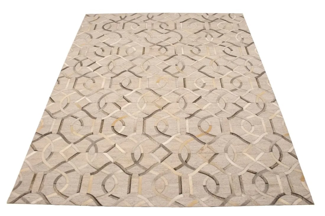 Silver Gray Cowhide 8X10 Modern Leather Rug - 3
