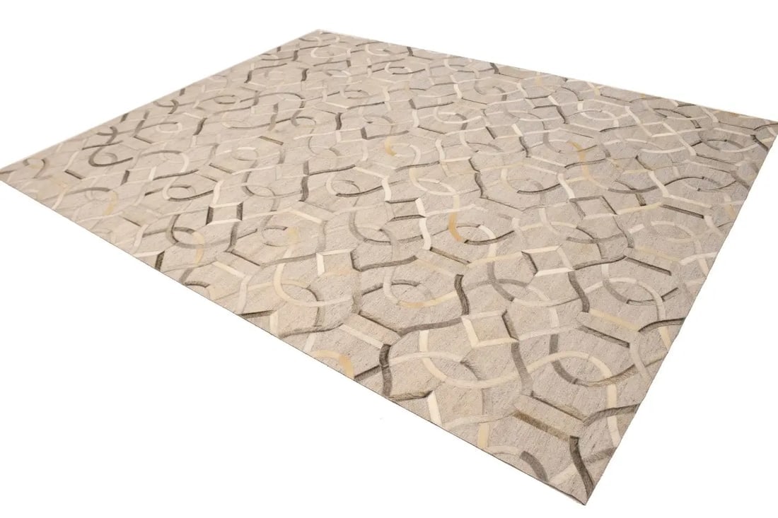 Silver Gray Cowhide 8X10 Modern Leather Rug - 4