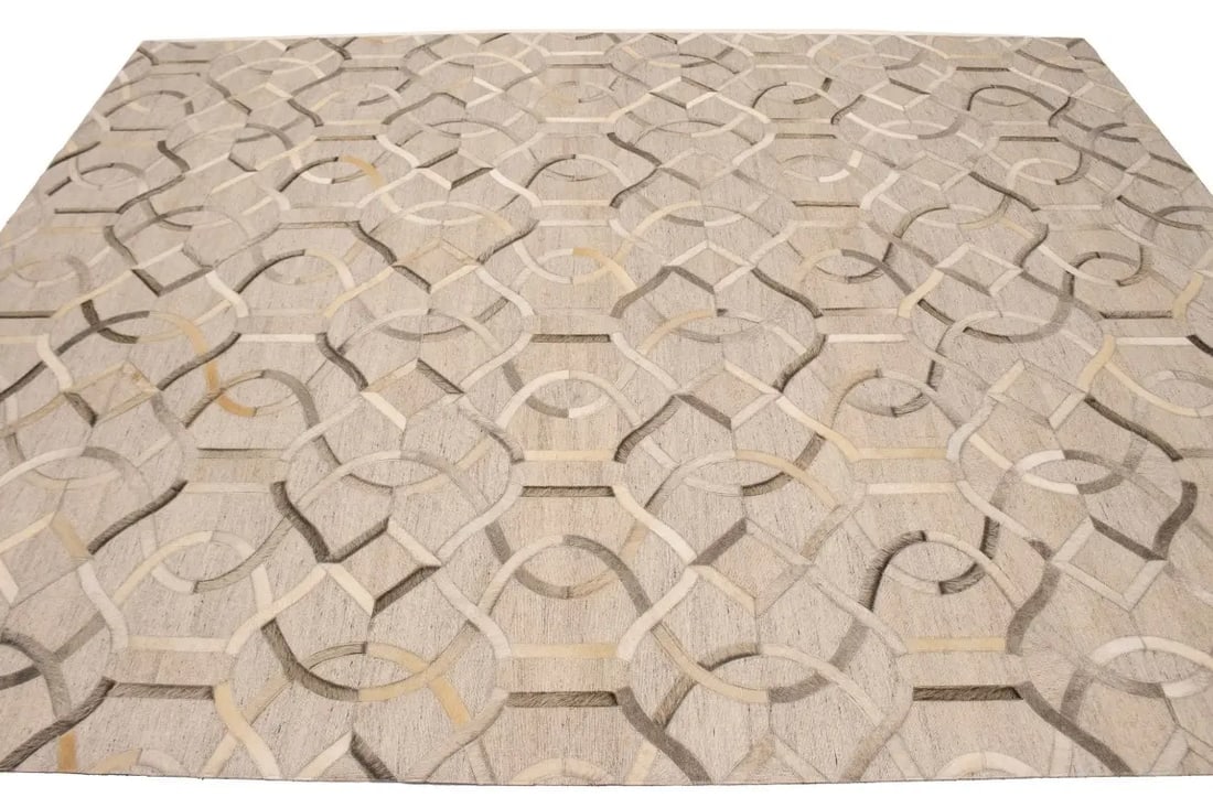 Silver Gray Cowhide 8X10 Modern Leather Rug - 7