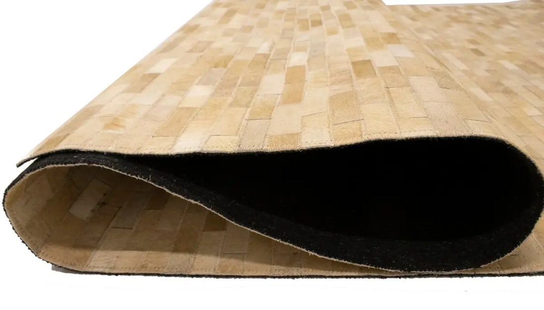 Beige Cowhide 5X8 Modern Leather Rug - 15