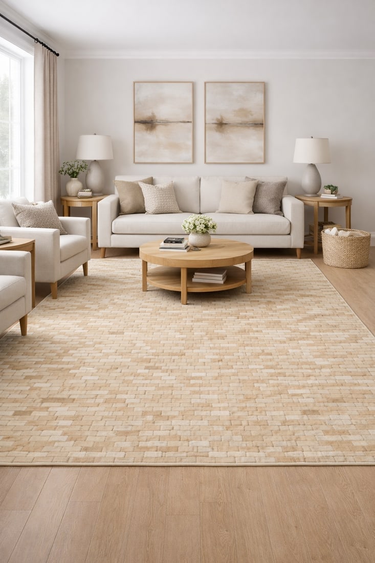 Beige Cowhide 5X8 Modern Leather Rug - 2