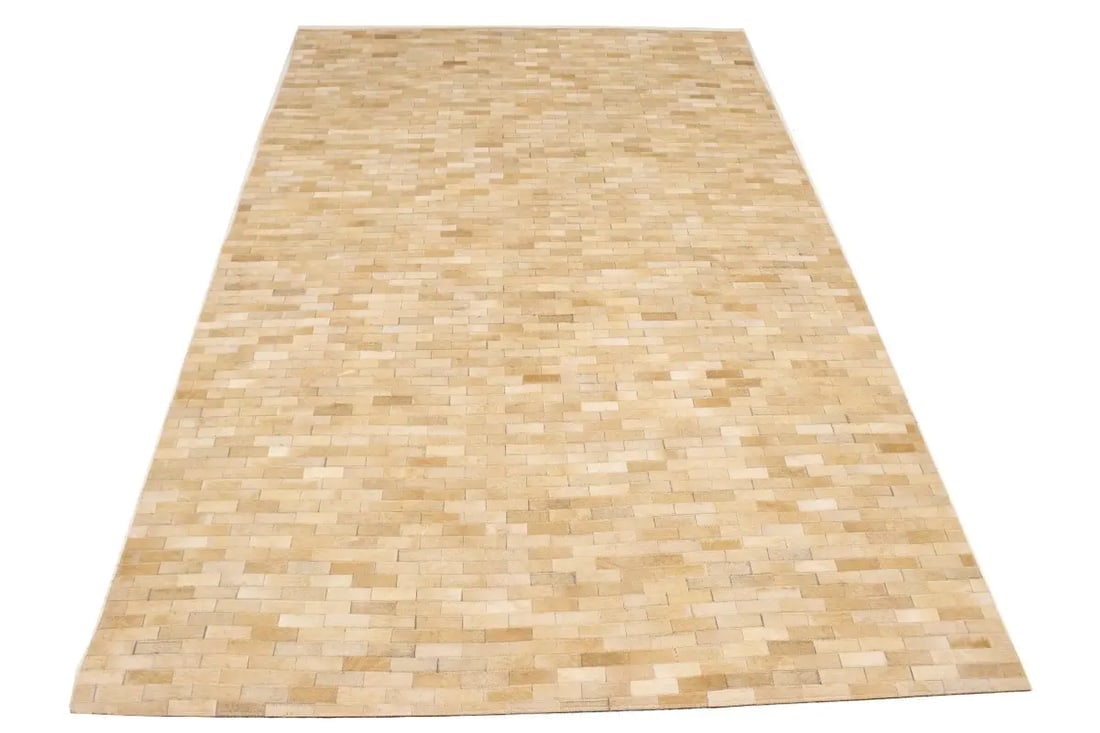 Beige Cowhide 5X8 Modern Leather Rug - 3