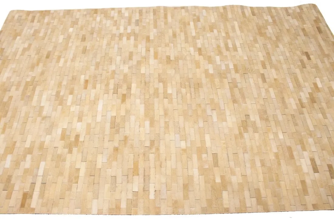 Beige Cowhide 5X8 Modern Leather Rug - 7