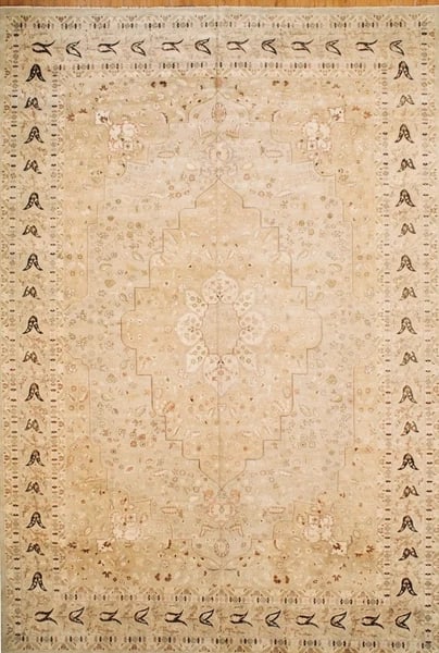 Hand Knotted Indo-Persian Beige Wool Oriental Area Rug Carpet 12'1" x 17'9" - 6