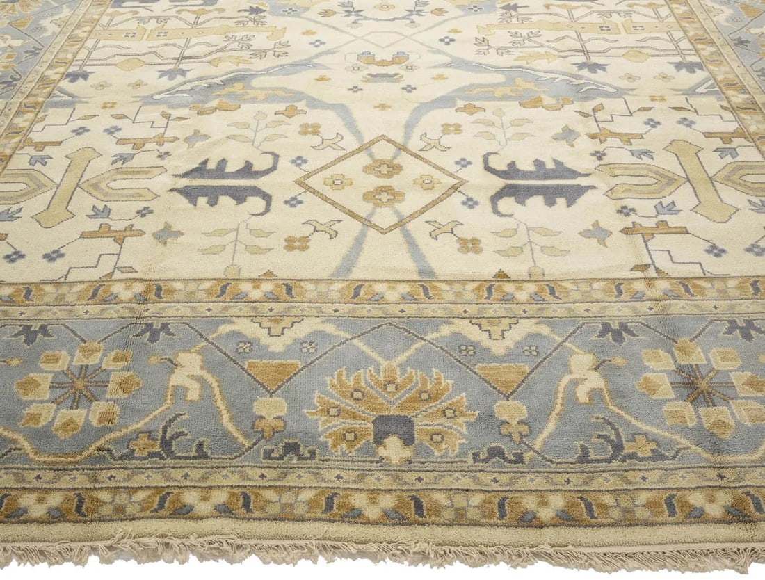 Ivory Floral Traditional 12x18 Oushak Oriental Rug - 10