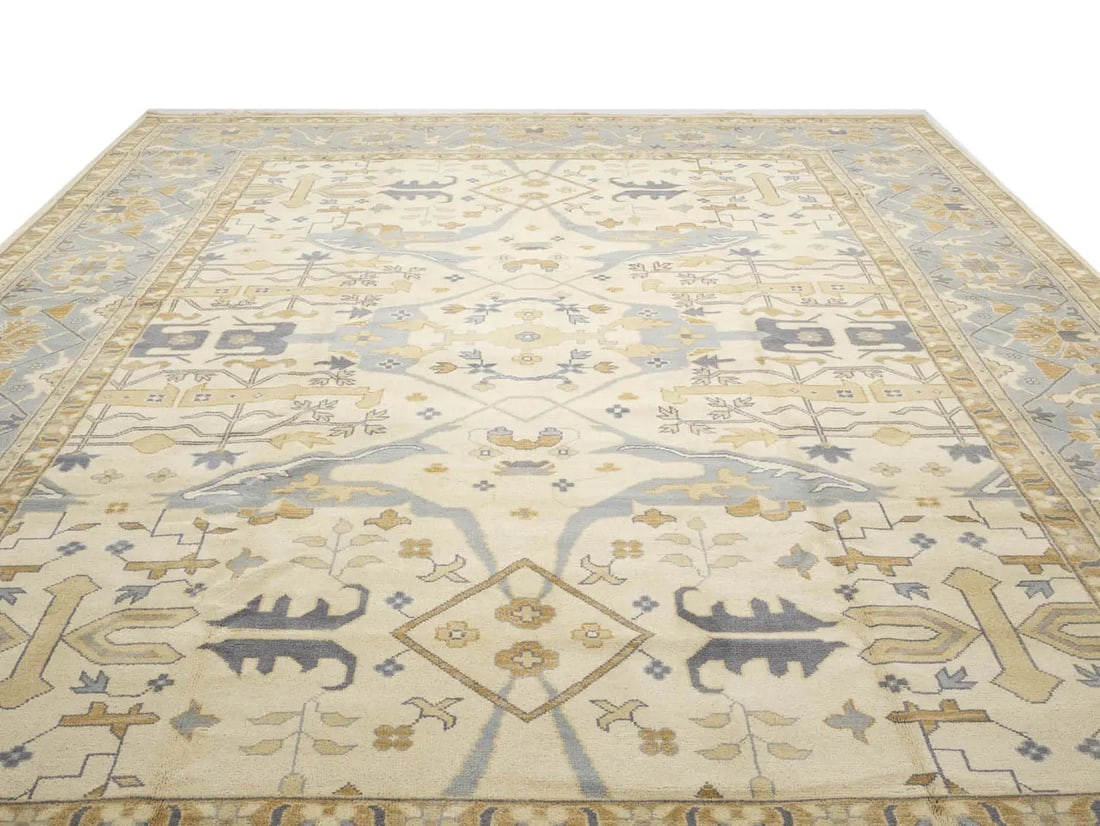 Ivory Floral Traditional 12x18 Oushak Oriental Rug - 11