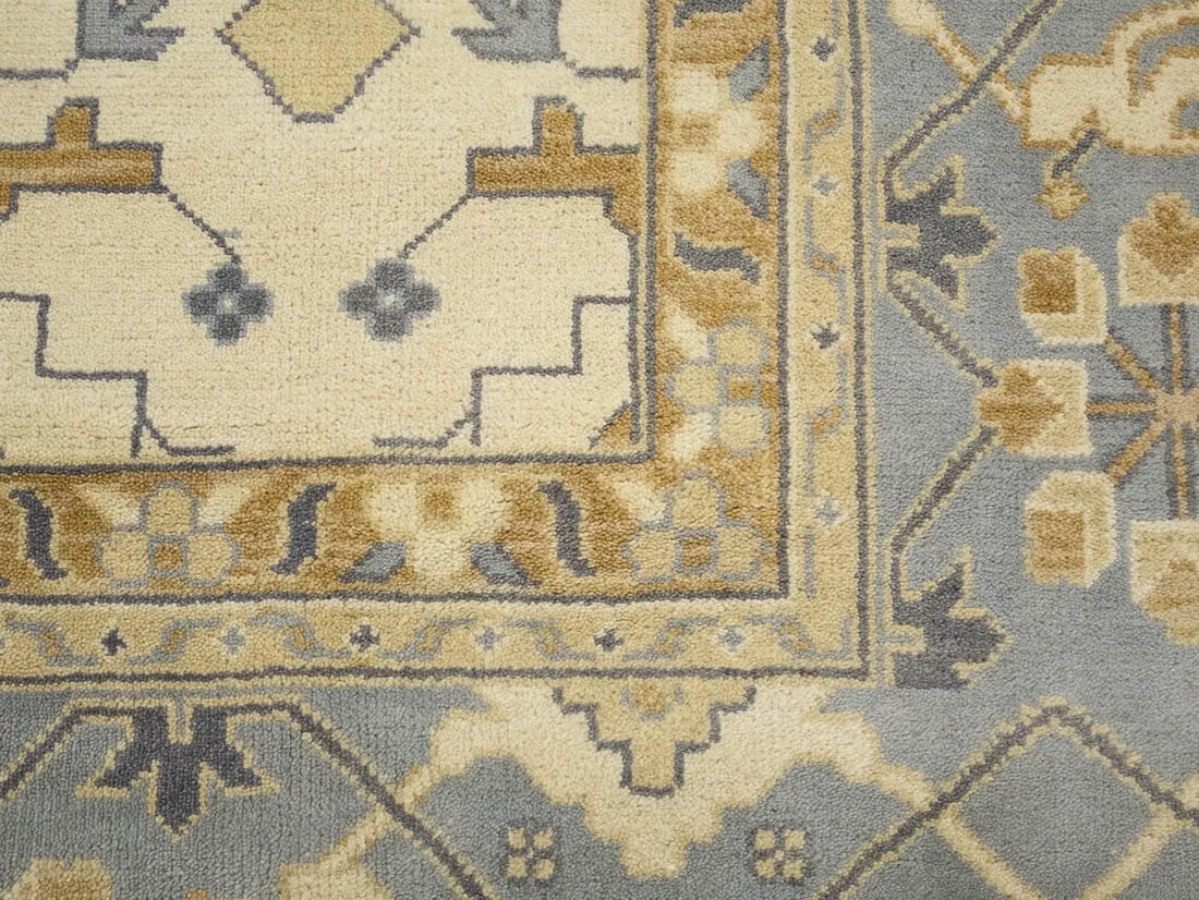 Ivory Floral Traditional 12x18 Oushak Oriental Rug - 12