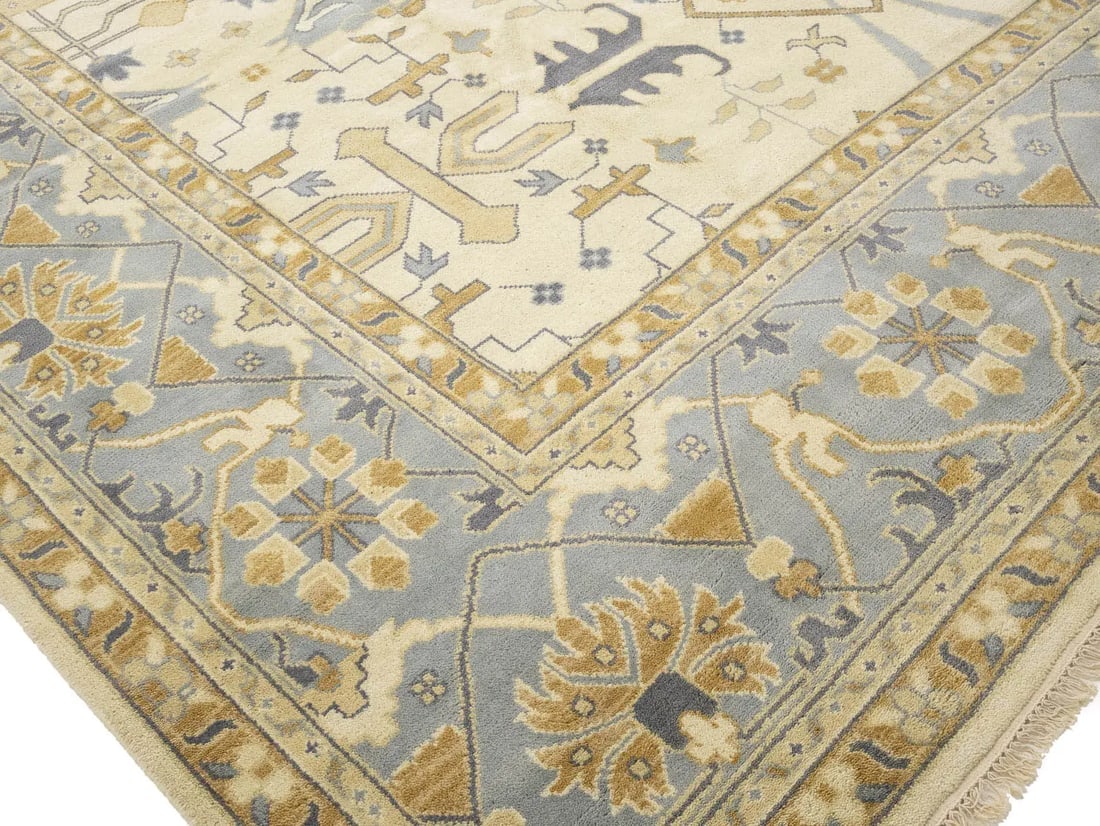 Ivory Floral Traditional 12x18 Oushak Oriental Rug - 15