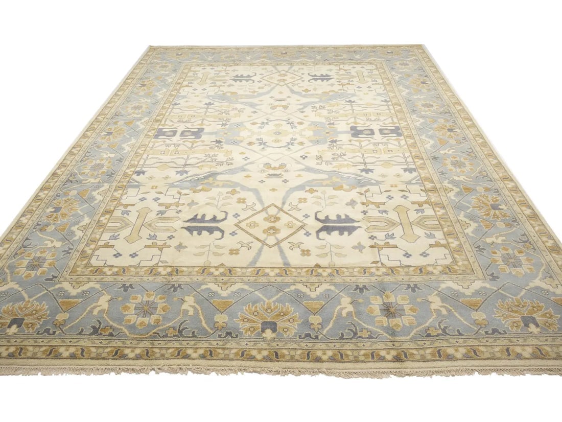 Ivory Floral Traditional 12x18 Oushak Oriental Rug - 3