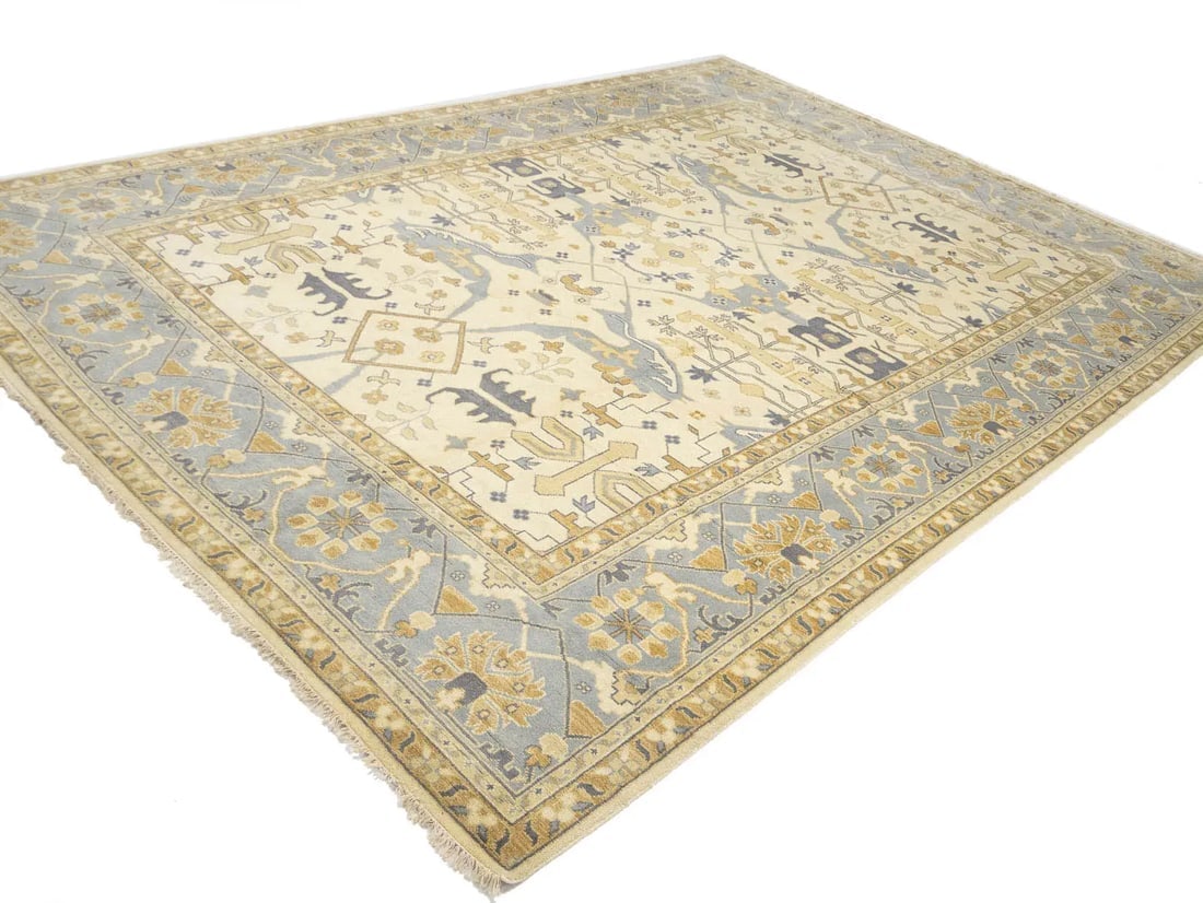 Ivory Floral Traditional 12x18 Oushak Oriental Rug - 7