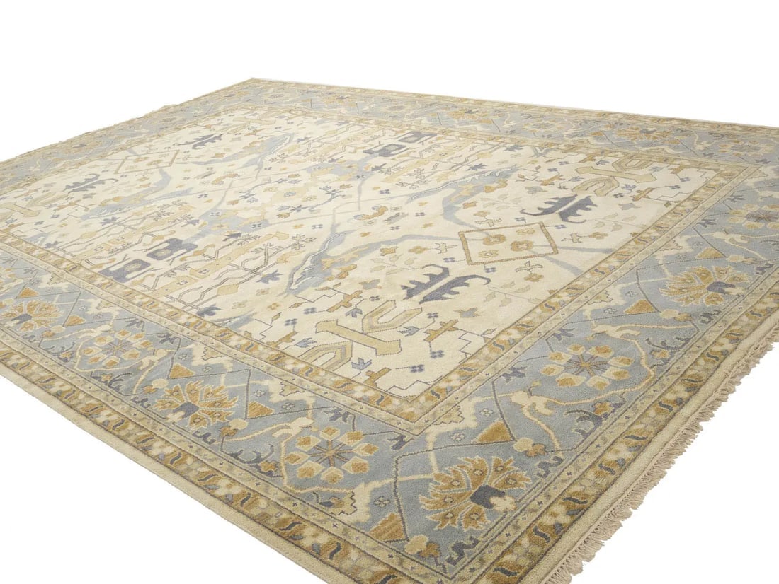 Ivory Floral Traditional 12x18 Oushak Oriental Rug - 8