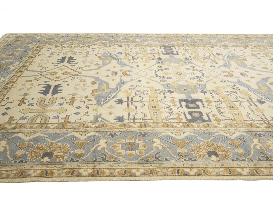 Ivory Floral Traditional 12x18 Oushak Oriental Rug - 9