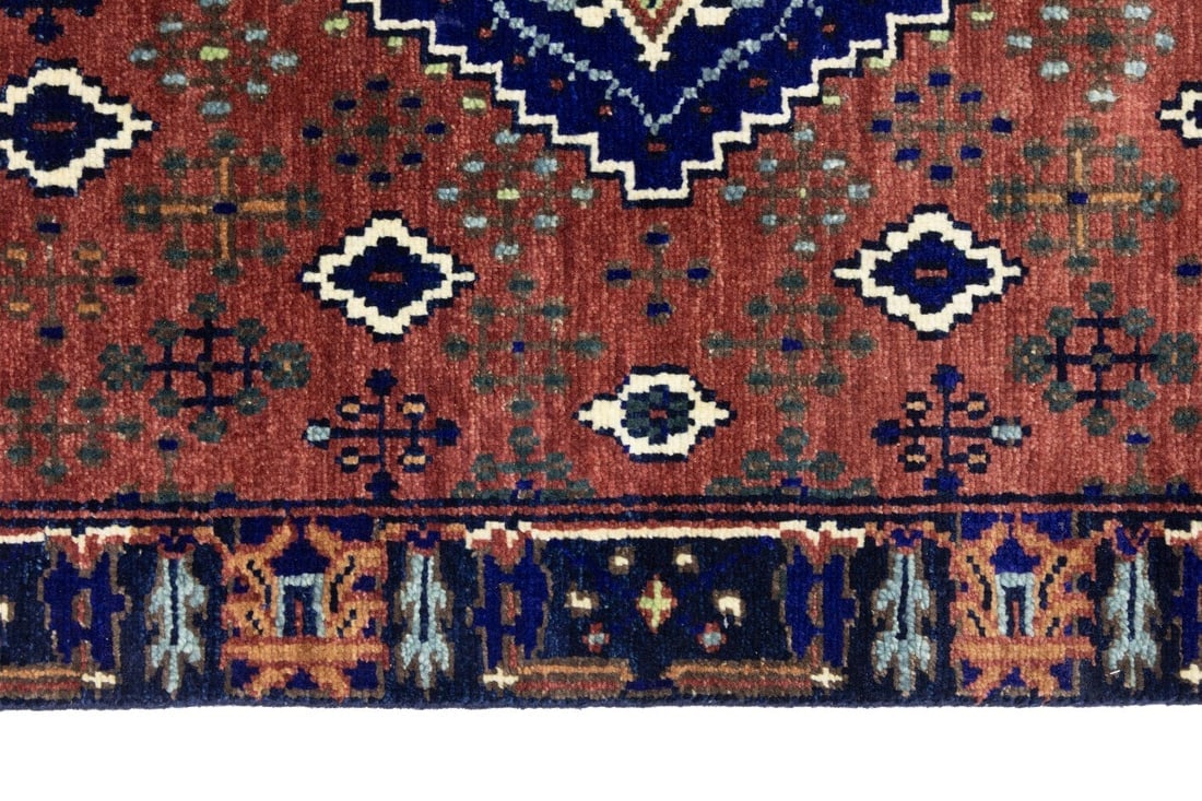 Rust & Navy Tribal 3X8 Indo-Joshaghan Oriental Runner Rug - 10