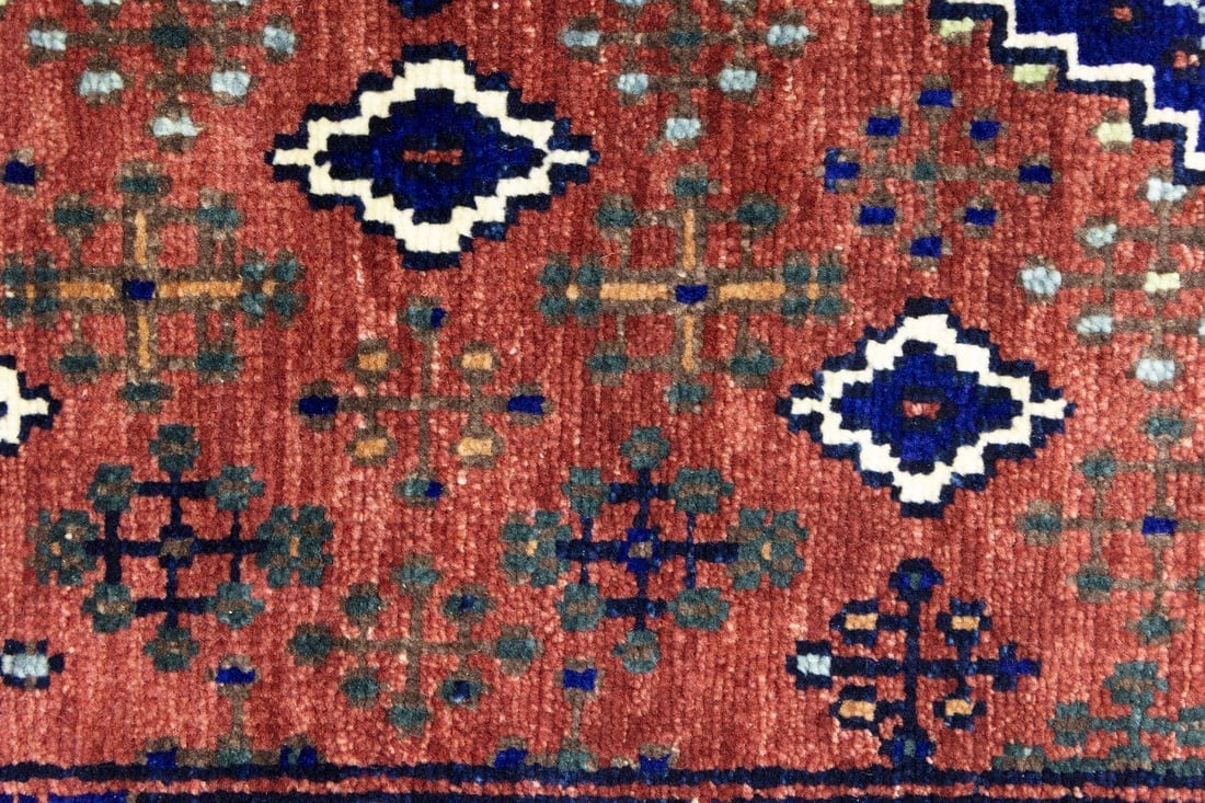 Rust & Navy Tribal 3X8 Indo-Joshaghan Oriental Runner Rug - 11
