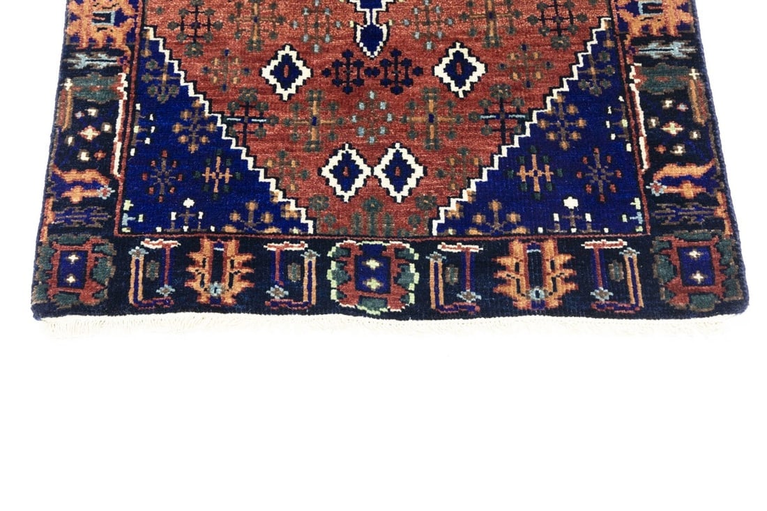 Rust & Navy Tribal 3X8 Indo-Joshaghan Oriental Runner Rug - 13