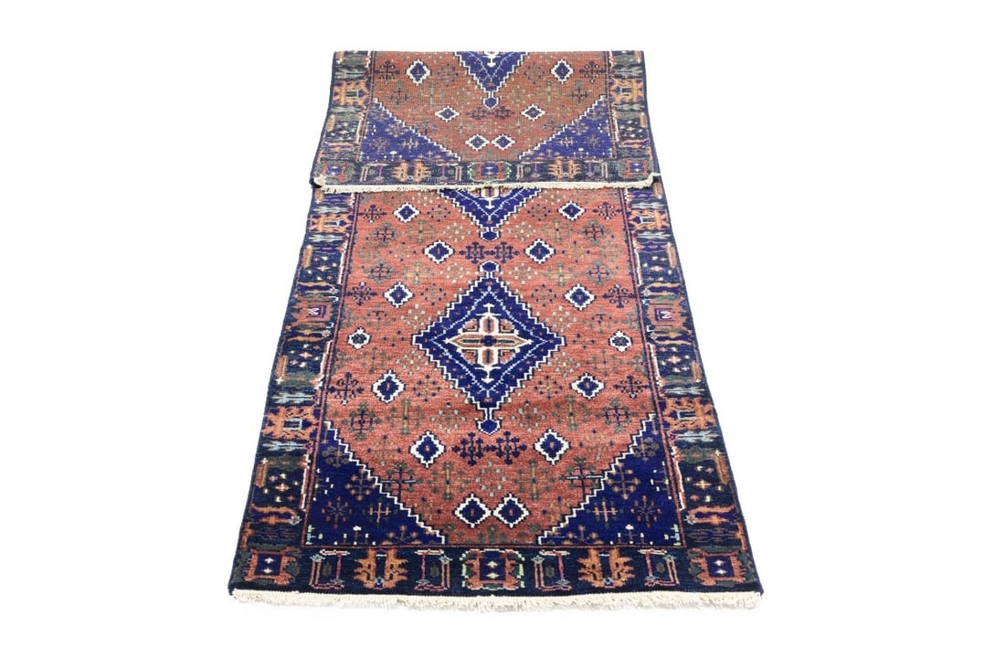 Rust & Navy Tribal 3X8 Indo-Joshaghan Oriental Runner Rug - 16