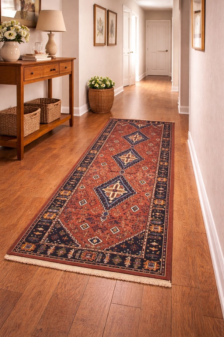 Rust & Navy Tribal 3X8 Indo-Joshaghan Oriental Runner Rug - 2
