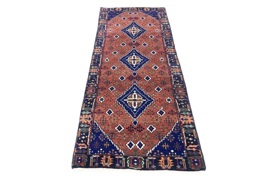 Rust & Navy Tribal 3X8 Indo-Joshaghan Oriental Runner Rug - 3
