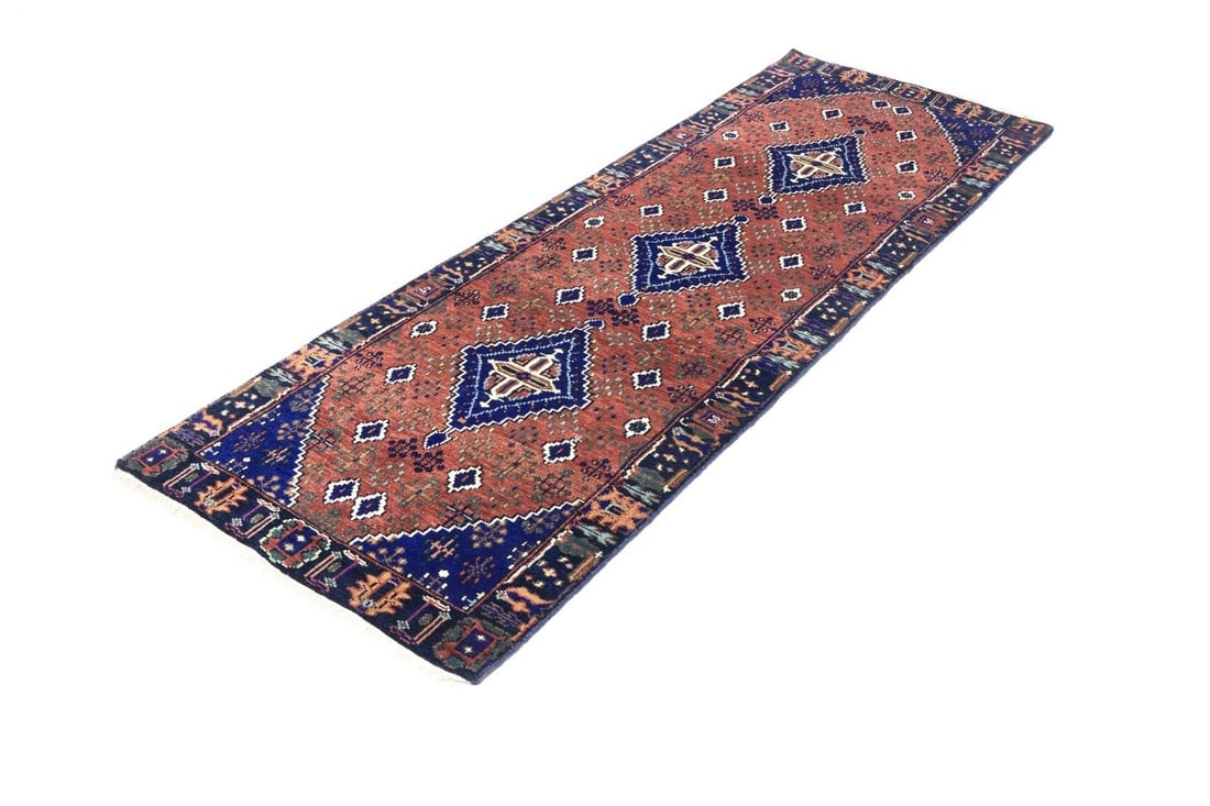 Rust & Navy Tribal 3X8 Indo-Joshaghan Oriental Runner Rug - 4