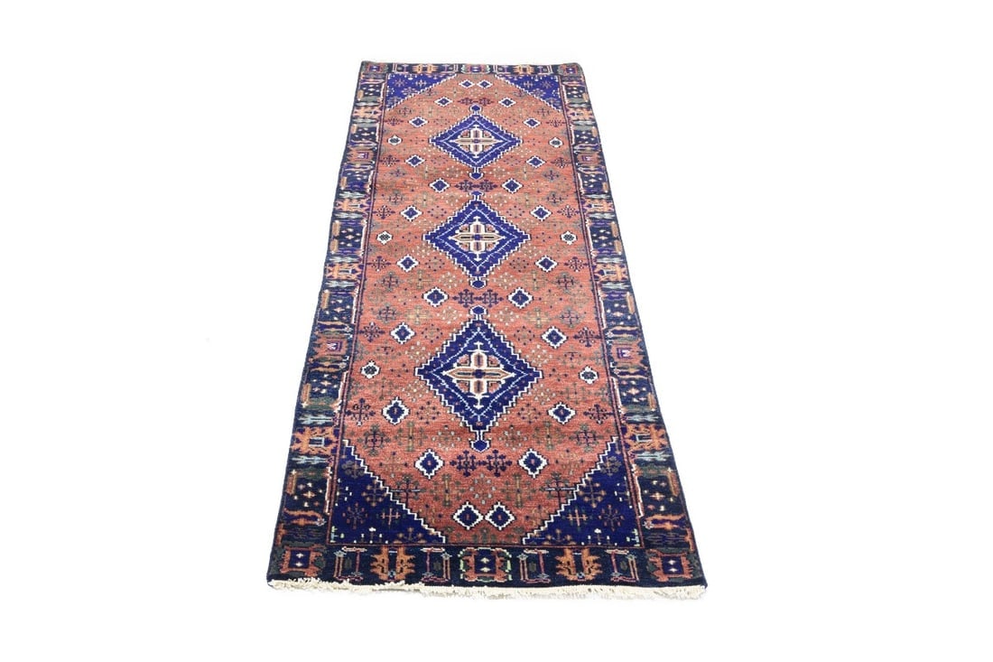 Rust & Navy Tribal 3X8 Indo-Joshaghan Oriental Runner Rug - 5
