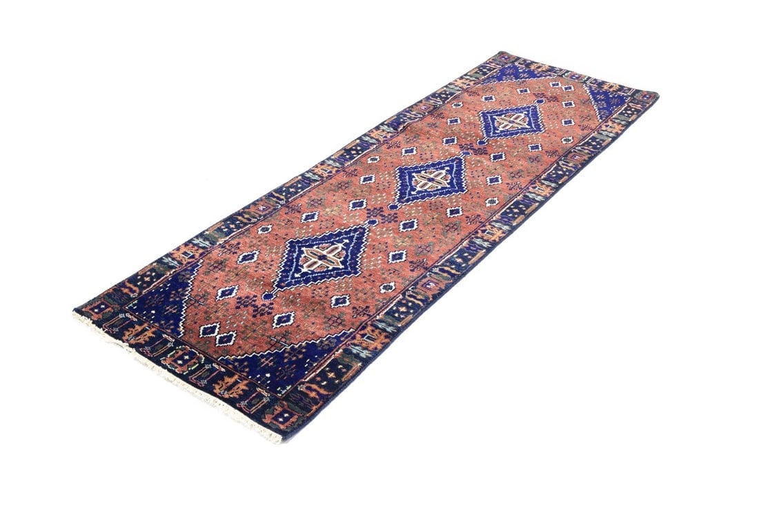 Rust & Navy Tribal 3X8 Indo-Joshaghan Oriental Runner Rug - 6