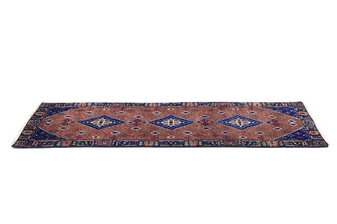 Rust & Navy Tribal 3X8 Indo-Joshaghan Oriental Runner Rug - 7