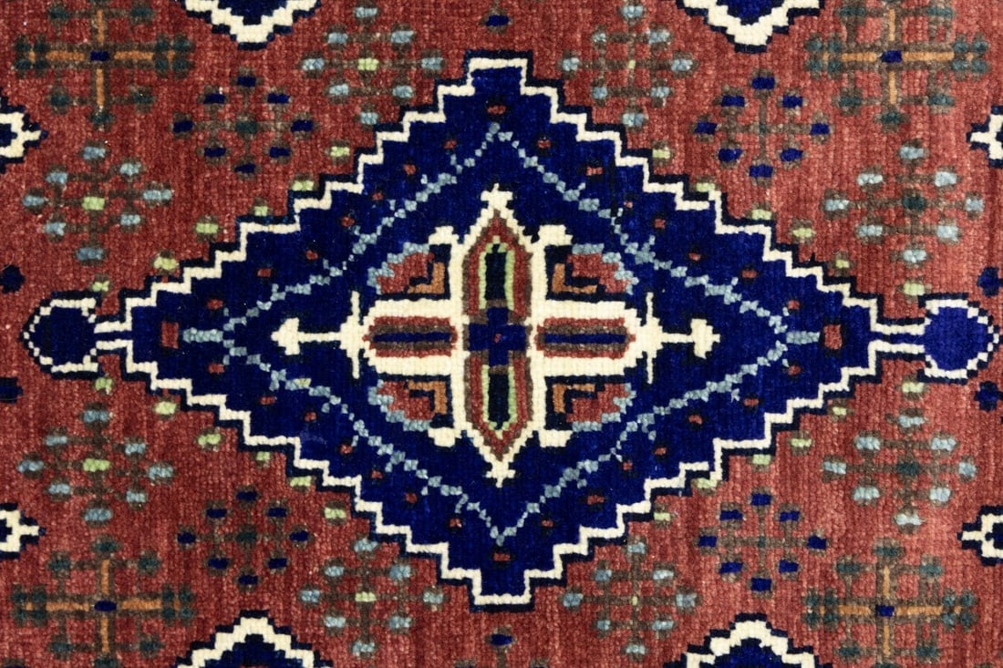 Rust & Navy Tribal 3X8 Indo-Joshaghan Oriental Runner Rug - 9