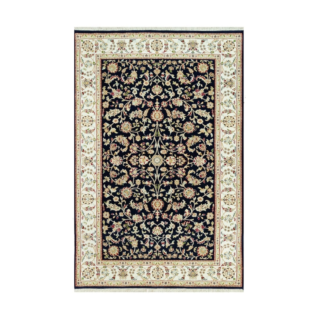 Vulcan Blue Wool Nain Repetitive Flower Design Hand Knotted Rug: Title: Vulcan Blue Wool Nain Repetitive Flower Design Hand Knotted Rug Description:This is a truly genuine one-of-a-kind. It has been Knotted for months and months in the centuries-old weaving craftsm