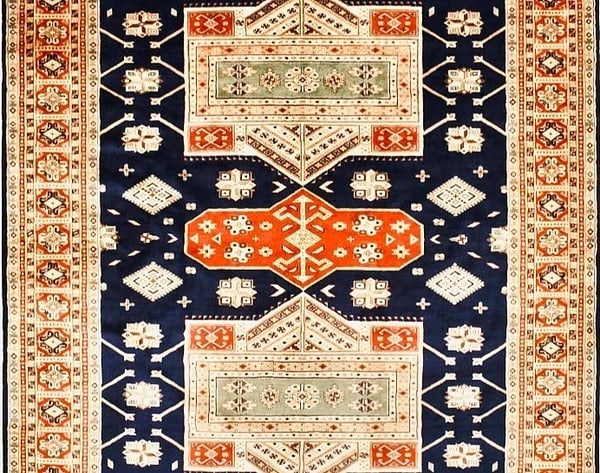 Hand Knotted Jaldar Navy Wool Geometric Oriental Area Rug 8'3" x 11'5" - 3