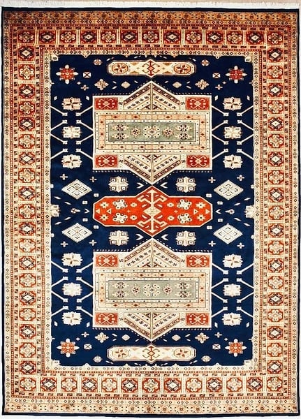 Hand Knotted Jaldar Navy Wool Geometric Oriental Area Rug 8'3" x 11'5" - 6
