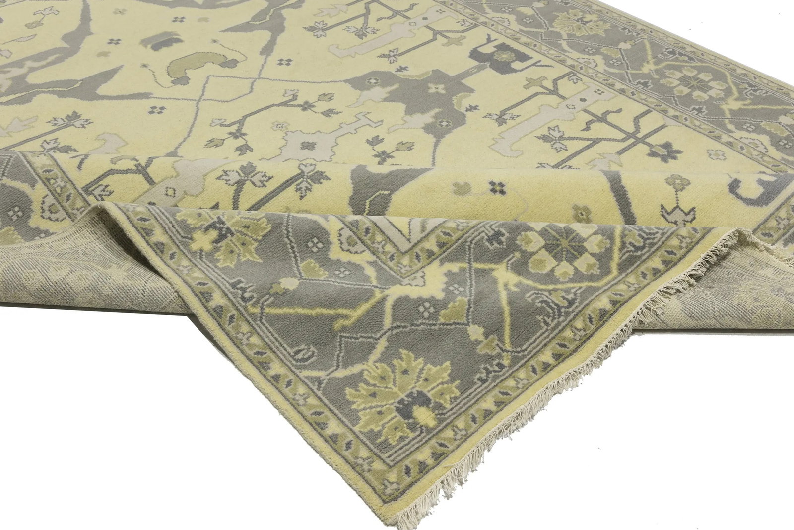 Yellowish Cream Floral 9X12 Oushak Oriental Rug - 10