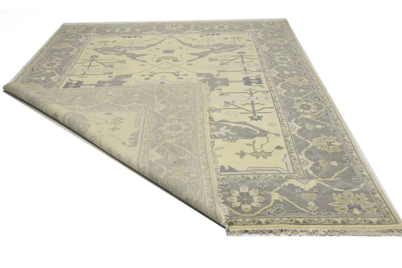 Yellowish Cream Floral 9X12 Oushak Oriental Rug - 11