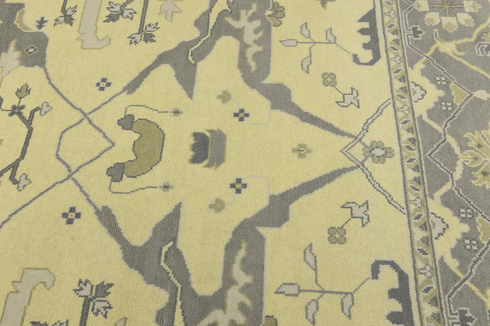 Yellowish Cream Floral 9X12 Oushak Oriental Rug - 14