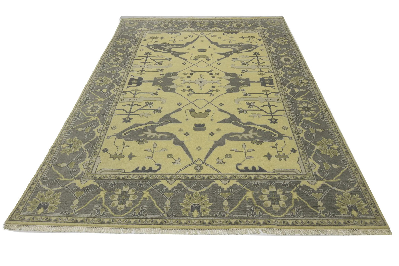 Yellowish Cream Floral 9X12 Oushak Oriental Rug - 2